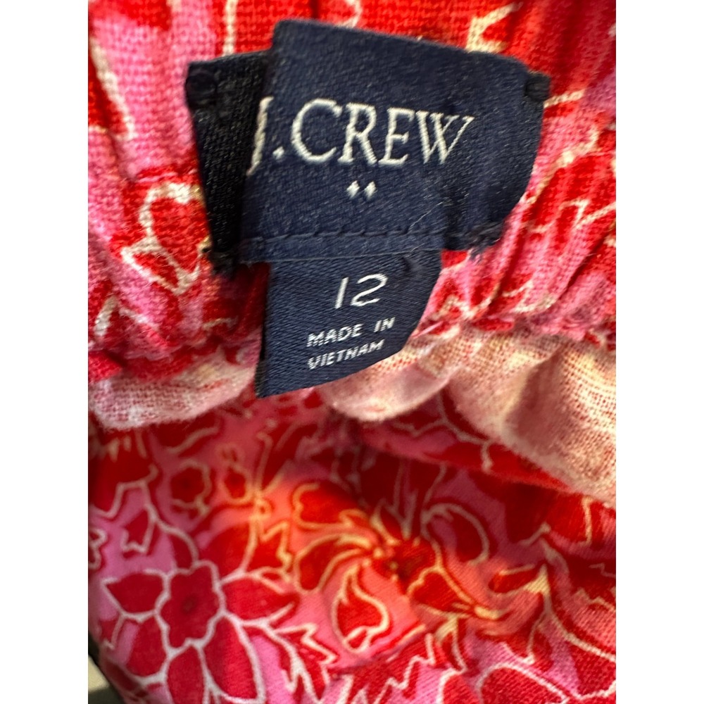 J.Crew Floral Linen Blend Elastic Back Shorts BY449 Red Pink Women's Size 12 - Picture 7 of 13